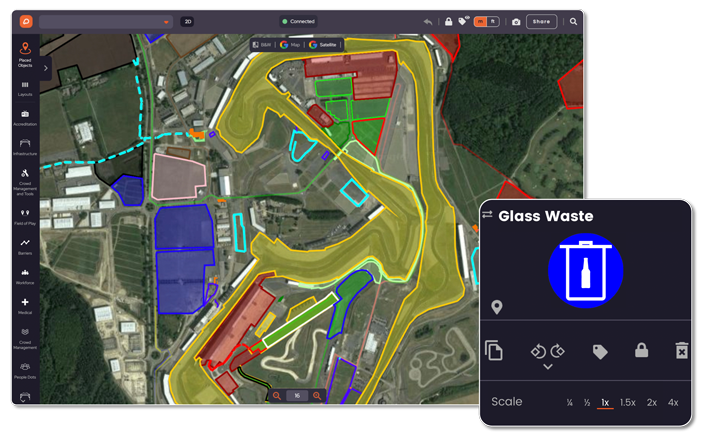 Glass Waste Icon over Silverstone Event Plan